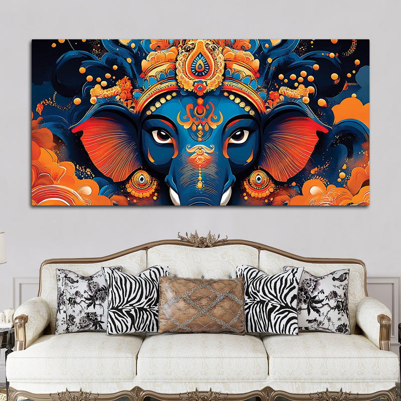 Lord Shri Ganesha Divine Face Abstract Canvas Wall Painting for Home & Office – Contemporary Spiritual Wall Art