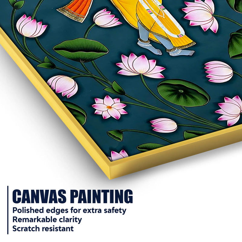 Lord Shri Krishna Dancing Among Blooming Lotus Pichwai Canvas Wall Painting