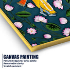 Lord Shri Krishna Dancing Among Blooming Lotus Pichwai Canvas Wall Painting