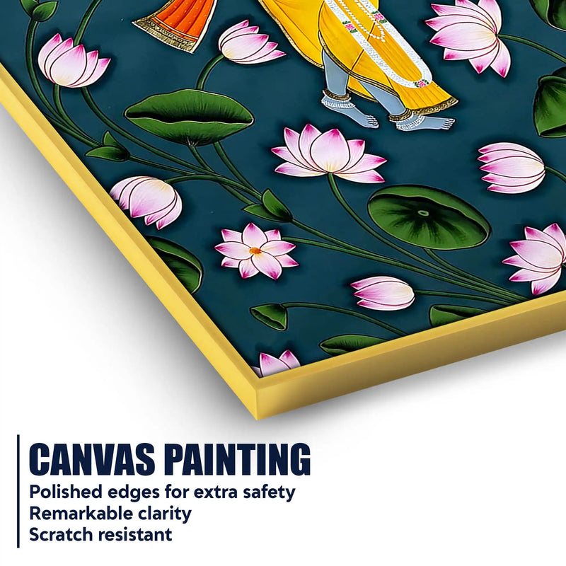 Lord Shri Krishna Dancing Among Blooming Lotus Pichwai Canvas Wall Painting