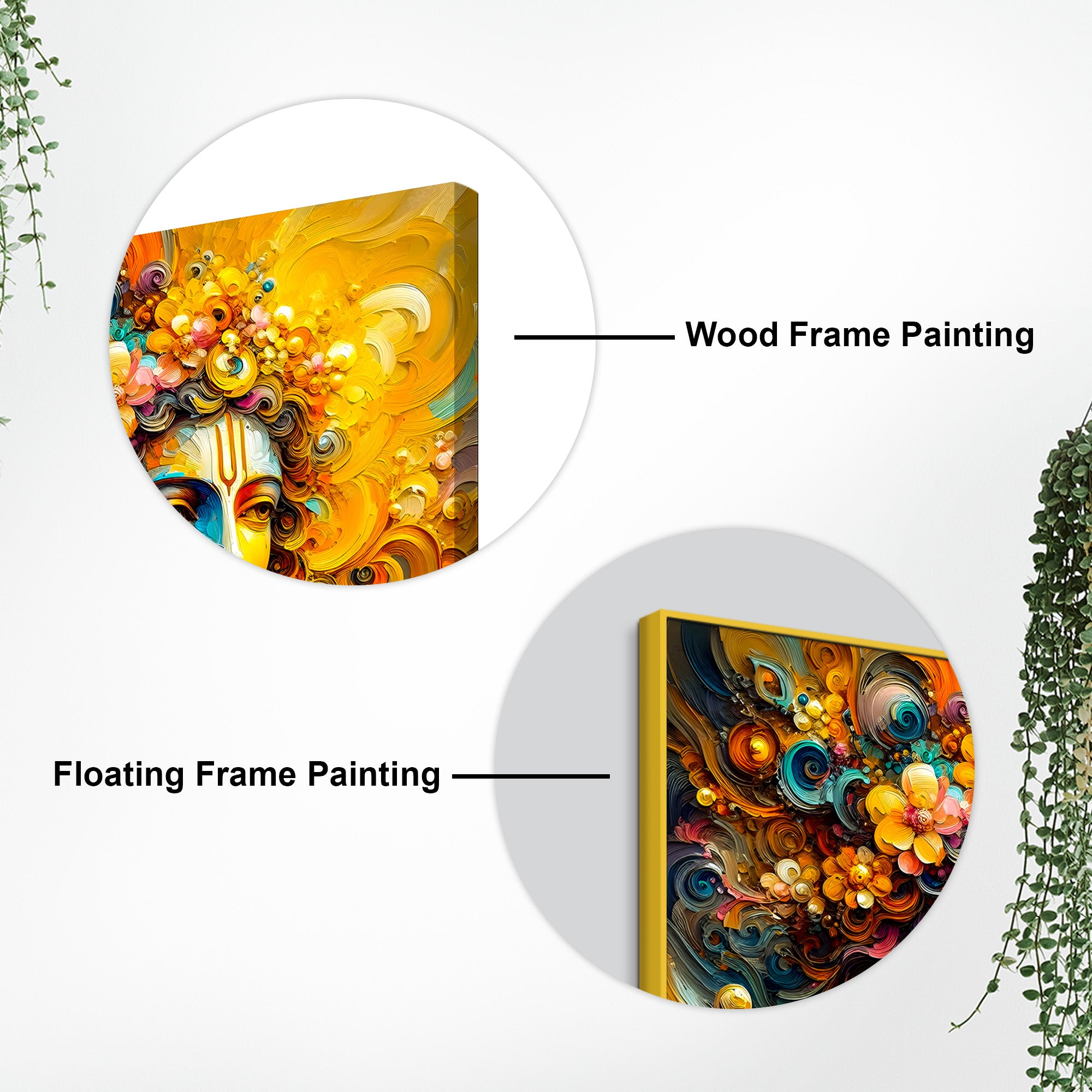 Lord Shri Krishna Face Floral Aura Canvas Wall Art Spiritual Wall Painting for Home & Offices