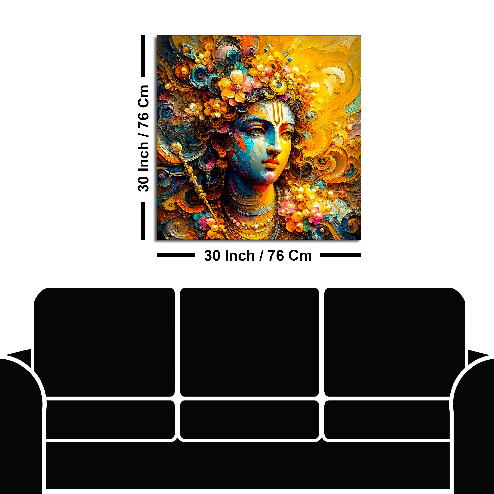Lord Shri Krishna Face Floral Aura Canvas Wall Art Spiritual Wall Painting for Home & Offices