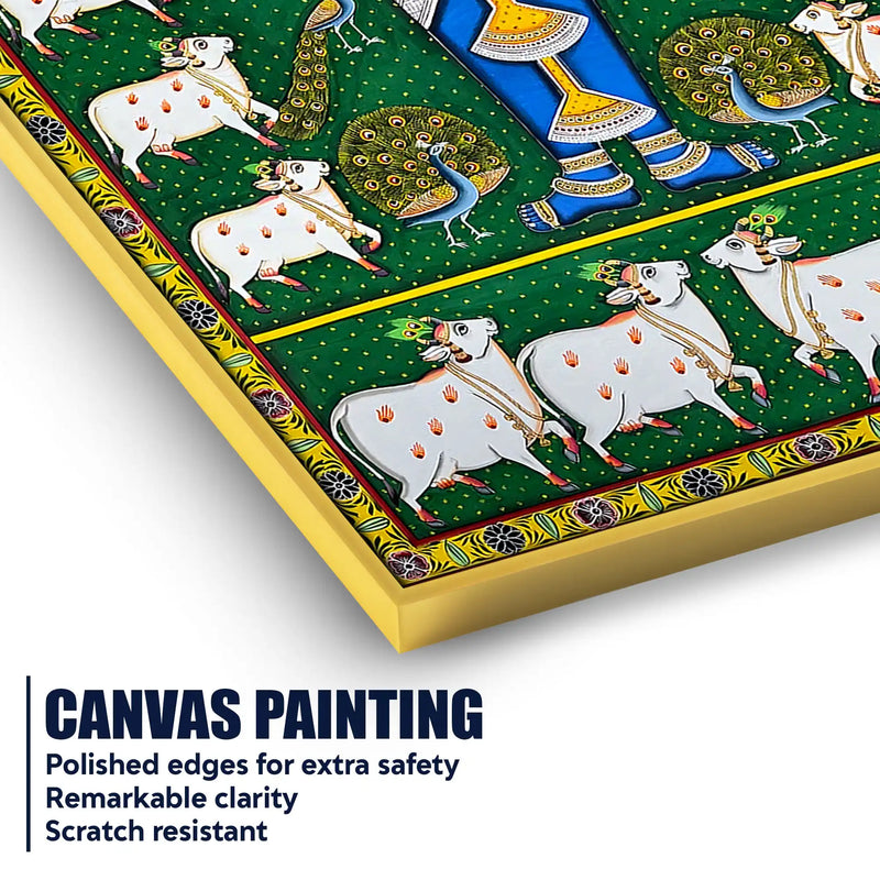 Lord Shri Krishna Gopal with Cows Pichwai Canvas Wall Painting