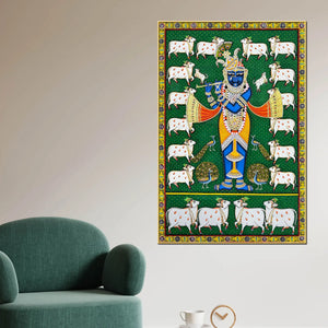 Lord Shri Krishna Gopal with Cows Pichwai Canvas Wall Painting