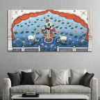 Lord Shri Krishna In Lotus Lake Pichwai Canvas Wall Painting for Home Decor