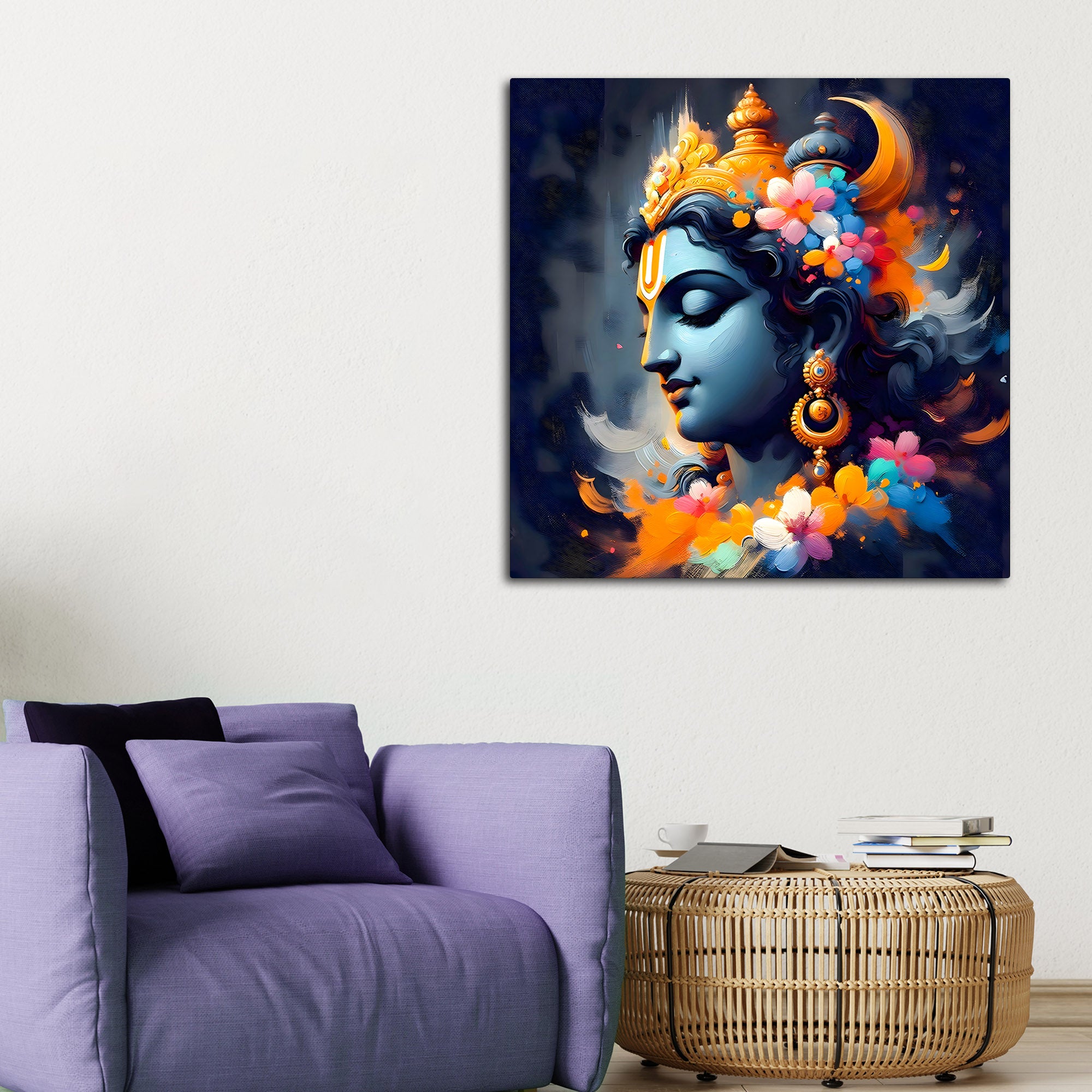 Lord Shri Krishna Modern Wall Art Canvas Painting for Home & Office