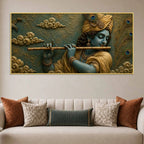 Lord Shri Krishna Playing Flute 3D Bas-Relief Type Canvas Wall Painting