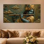 Lord Shri Krishna Playing Flute 3D Bas-Relief Type Canvas Wall Painting