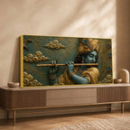 Lord Shri Krishna Playing Flute 3D Bas-Relief Type Canvas Wall Painting