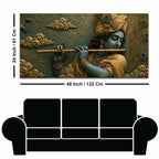 Lord Shri Krishna Playing Flute 3D Bas-Relief Type Canvas Wall Painting