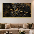 Lord Shri Krishna Playing Flute Black & Gold Metallic Look 3D Canvas Wall Painting