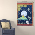 Lord Shri Krishna Playing Flute Under Moon with Cow Pichwai Canvas Wall Painting