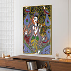 Lord Shri Krishna Playing Flute Under Tree Canvas Wall Painting