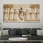 Lord Shri Krishna Playing Flute with Gopis 3D Canvas Wall Painting