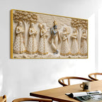 Lord Shri Krishna Playing Flute with Gopis 3D Canvas Wall Painting