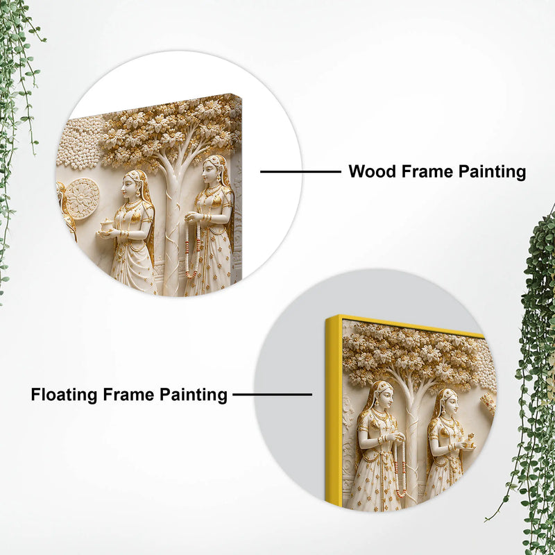 Lord Shri Krishna Playing Flute with Gopis 3D Canvas Wall Painting