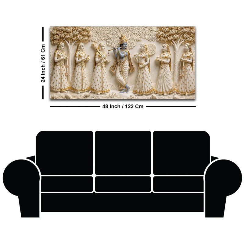 Lord Shri Krishna Playing Flute with Gopis 3D Canvas Wall Painting
