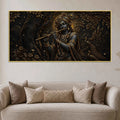 Lord Shri Krishna Playing Flute with Peacocks Metallic Look 3D Canvas Wall Painting