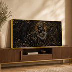 Lord Shri Krishna Playing Flute with Peacocks Metallic Look 3D Canvas Wall Painting