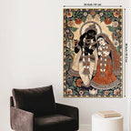 Lord Shri Krishna Playing Flute with Shri Radha Traditional Canvas Wall Painting