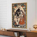 Lord Shri Krishna Playing Flute with Shri Radha Traditional Canvas Wall Painting