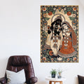 Lord Shri Krishna Playing Flute with Shri Radha Traditional Canvas Wall Painting
