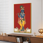 Lord Shri Krishna Playing Murli with Cows Pichwai Canvas Wall Painting