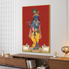 Lord Shri Krishna Playing Murli with Cows Pichwai Canvas Wall Painting