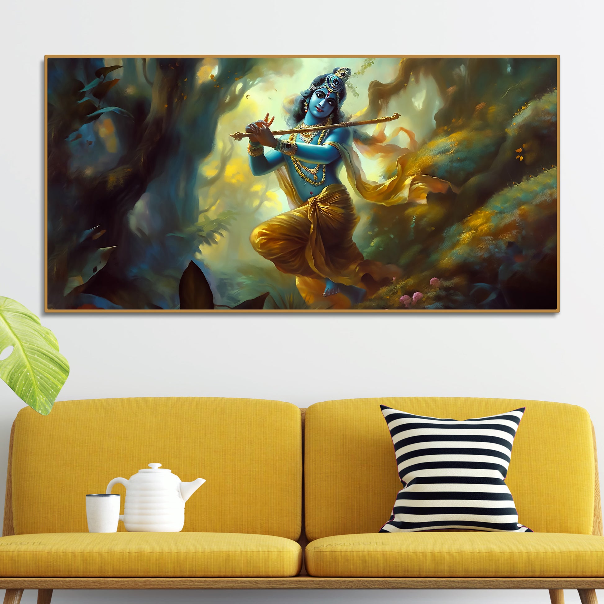 Lord Shri Krishna Playing with Flute Canvas Wall Painting