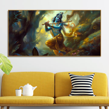 Lord Shri Krishna Playing with Flute Canvas Wall Painting