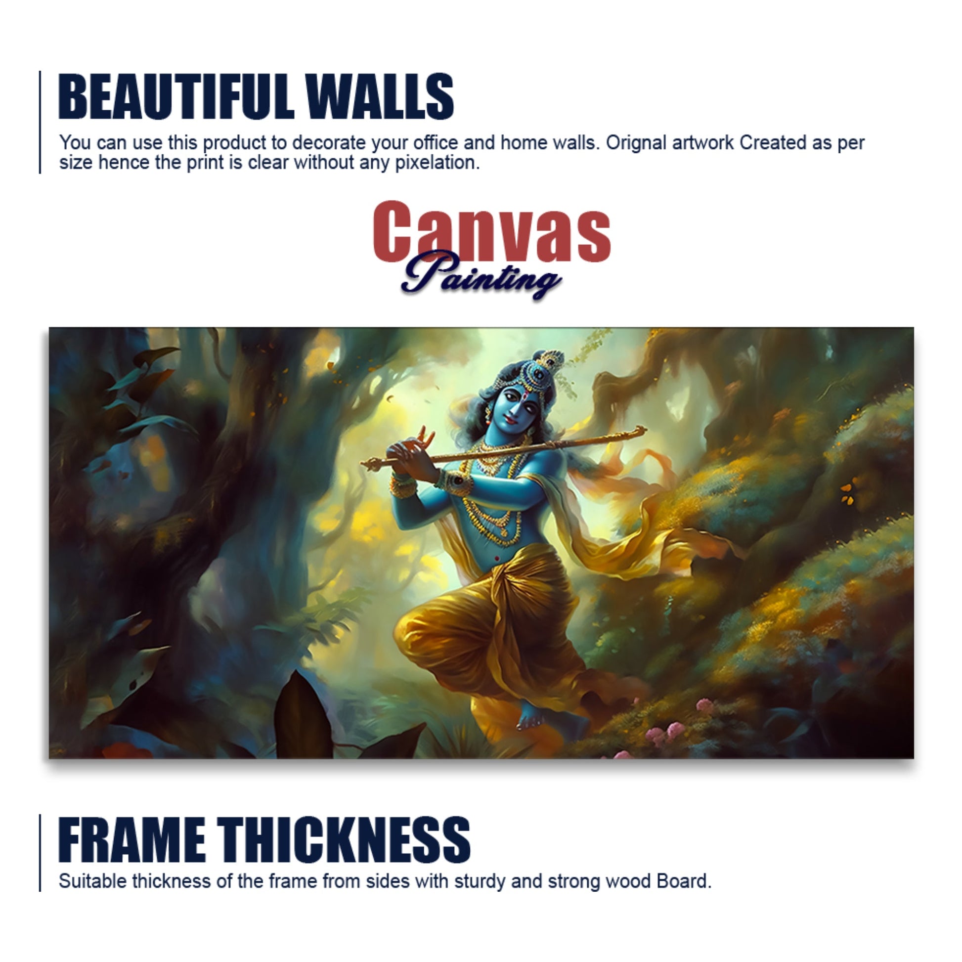 Lord Shri Krishna Playing with Flute Canvas Wall Painting