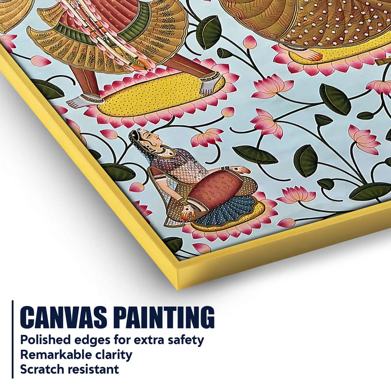 Lord Shri Krishna & Radha Dancing with Gopis Pichwai Canvas Wall Painting