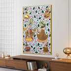 Lord Shri Krishna & Radha Dancing with Gopis Pichwai Canvas Wall Painting