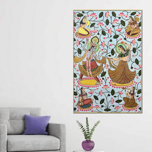 Lord Shri Krishna & Radha Dancing with Gopis Pichwai Canvas Wall Painting