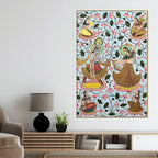 Lord Shri Krishna & Radha Dancing with Gopis Pichwai Canvas Wall Painting