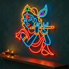 Lord Shri Krishna with Bansuri Neon Wall Light for Home & Mandir Decoration