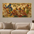 Lord Shri Krishna with Gopis Boat Scene Embroidery Tanjore Style 3D Canvas Wall Painting
