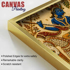 Lord Shri Krishna with Gopis Boat Scene Embroidery Tanjore Style 3D Canvas Wall Painting