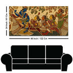 Lord Shri Krishna with Gopis Boat Scene Embroidery Tanjore Style 3D Canvas Wall Painting
