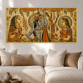 Lord Shri Krishna with Gopis Floral Embroidery Tanjore Style 3D Canvas Wall Painting