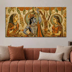 Lord Shri Krishna with Gopis Floral Embroidery Tanjore Style 3D Canvas Wall Painting