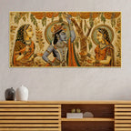 Lord Shri Krishna with Gopis Floral Embroidery Tanjore Style 3D Canvas Wall Painting