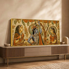 Lord Shri Krishna with Gopis Floral Embroidery Tanjore Style 3D Canvas Wall Painting
