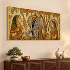 Lord Shri Krishna with Gopis Floral Embroidery Tanjore Style 3D Canvas Wall Painting