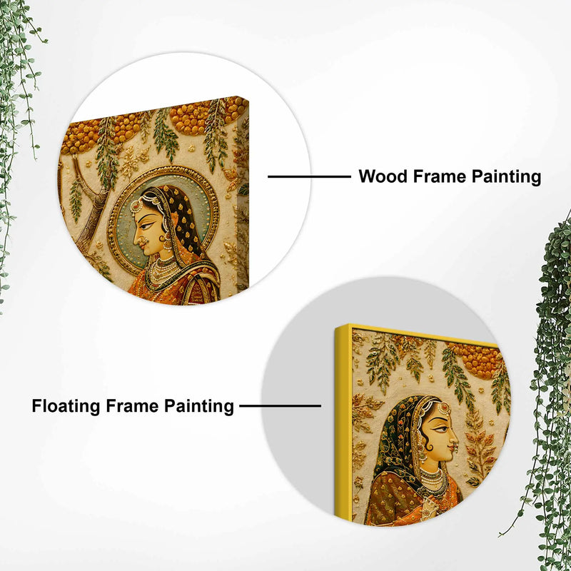 Lord Shri Krishna with Gopis Floral Embroidery Tanjore Style 3D Canvas Wall Painting