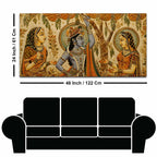Lord Shri Krishna with Gopis Floral Embroidery Tanjore Style 3D Canvas Wall Painting