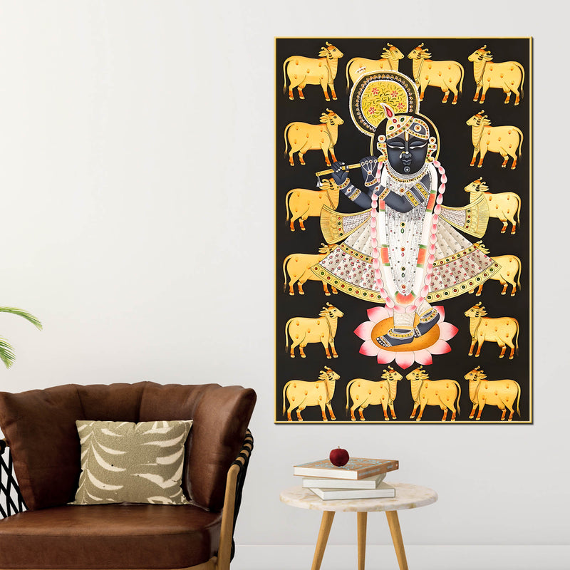 lord-shri-krishna-with-sacred-cows-devotional-folk-art-canvas-wall-painting