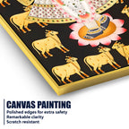 Lord Shri Krishna with Sacred Cows Devotional Folk Art Canvas Wall Painting