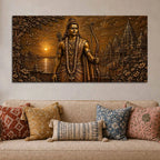 Lord Shri Ram and Sacred Temple Metallic Look 3D Canvas Wall Painting