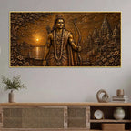 Lord Shri Ram and Sacred Temple Metallic Look 3D Canvas Wall Painting